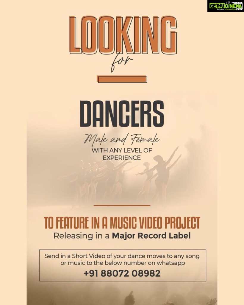Archana Ravichandran Instagram - Looking for dancers with any level of experience to feature in my next project releasing in a Major Record Label. Send in a Short Video of your dance moves to any song or music to the below number on whatsapp +91 88072 08982