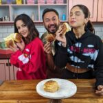 Bhumi Pednekar Instagram - Thecha Cheese Pav is too hot! But there is something hotter coming to cinemas near you this Friday - *Thank you for coming* It is a coming of age chick flick and it is going to be a laugh riot! Se excited for @bhumipednekar & @shehnaazgill who clearly were too spicy for my kitchen 😁🌶️Hope you guys enjoyed this fun collab!!! Thecha Cheese Toast 1tbsp Oil 1tsp Jeera 15 Garlic cloves 4 to 5 Green chilies Eat one chili (maybe not 🤫😉) 1cup Fresh coriander Mix everything well 1/4cup Peanuts Pound the thecha into a coarse paste 1/2 cup Softened butter Salt to taste Mix some thecha Slice the pavs Spread thecha butter generously 😍🥰😍 1/4 cup Cheddar, grated 1/2 cup Mozzarella, grated 6 slices of Emmental Sandwich the pavs Score the top pavs with a fork Baste with melted Thecha butter Bake at 150 C for 10 minutes or until the cheese has melted Serve hot Delishaaas 😮‍💨🤤 #ThankYouForComing In cinemas 6th October #DontForgetToCome