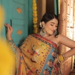 Denisha Ghumra Instagram - The joy of creation is truly the highest one 💛 . Captured - @shutterhalf @kaledioscopik 🌸 Jewellery - @thejewelstudiio Outfit - @dreamsbydenisha 🌸 . #denishaghumra #dbd #dreamsbydenisha #navratri2023 #offshoulderblouse #chaniyacholicollection