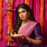 Dushara Vijayan Instagram - “Wishing you and your loved ones a joyous and illuminated Diwali! May this festival of lights bring prosperity, happiness, and the warmth of togetherness. 🪔✨ #DiwaliCelebration #festivaloflights ” . . . Shot by : @its_me_poraali Outfit : @studio149 Jewellery : @nacjewellers Hairstylist : @puii_c_ammy