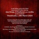 Janki Bodiwala Instagram - Mark your calendars for March 8, 2024! The powerhouse trio of Ajay Devgn, R Madhavan, and Jyotika is about to unleash a nail-biting supernatural thriller on the big screen! The film is directed by Vikas Bahl. . @ajaydevgn @actormaddy @jyotika @jankibodiwala @anngadofficial #VikasBahl #JyotiDeshpande @kumarmangatpathak @abhishekpathakk @officialjiostudios @adffilms @panorama_studios @thisisdsp @amitabhbhattacharyaofficial