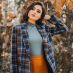 Janki Bodiwala Instagram - You are unbe-leaf-able😜 . Styled by - @khushaliee Capture by - @theabhivalera Hmu:- @nidhi.mardia Coat- @marksandspencerindia Pants - @celesteclothingbrand Ring - @one_nought_one_one