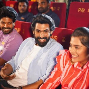 Kavya Kalyanram Instagram - What a day it was 🤩 THE @ranadaggubati was with us and said our teaser was phenomenal and then we hit a million views today! #surreal 
#ustaad #ustaadteaser 

👚: @gulabobyabusandeep 
Styling : Meghana’s saviour and my saviour @priyankav____ ♥️ 
💎: @orafojewels