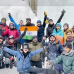Madhu Sharma Instagram - “Standing at the foot of the Nerak Waterfall, we can feel the power of nature and its ability to create such a magnificent work of art.” Check the beauty of nerak waterfall on my YouTube channe “The world of Madhu sharma “ #nerakwaterfall #chaddartrek2023 #trekking #hiking #naturelovers #leh #ladakh
