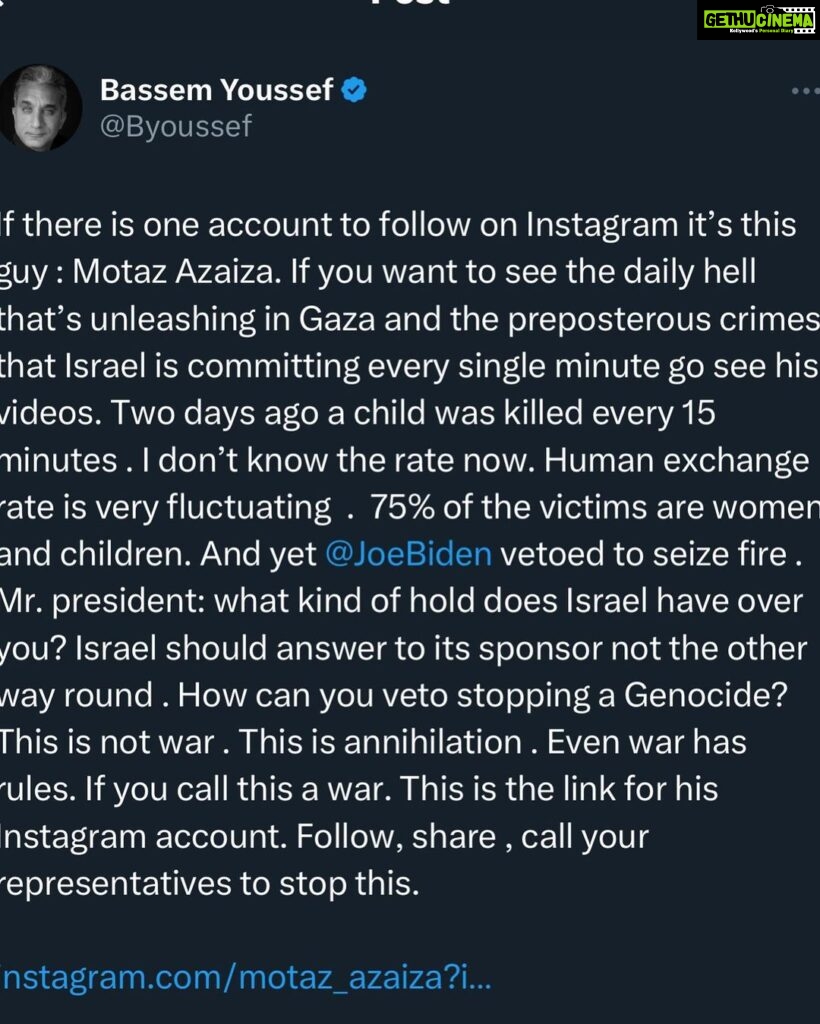 Mahira Khan Instagram - This is the genocide of Palestinian people. This is killing of innocent human beings - men, women and children ( majority children). History will remember those who had the power to make a difference and didn’t, those who could bring an end to this and remained quiet.. they will always have blood on their hands. Praying every moment with a broken heart. 💔🤲🏼🇵🇸