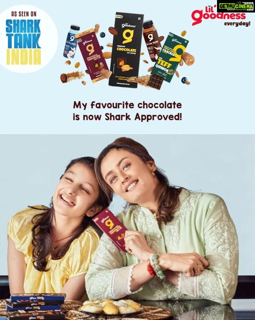 Namrata Shirodkar Instagram - LiL'Goodness milk chocolate is my absolute favourite. And now even the Sharks approve of it! They loved the milk chocolate on the show. And why won't they? It has so many benefits: 🍫3x more Fiber 🍫Cocoa butter, no Vegetable Oil 🍫35% less sugar 🍫Immunity Boost 🍫Gluten-Free No nasties, only tasties! ❤️✅ @sharktank.india @boatxaman @namitathapar @peyushbansal @anupammittal.me @vineetasng @amitjain_cardekho #milkchocolate #lilgoodness #hyderabad #sharktankindia #sharktankproducts #chocolates #healthychocolates #healthylifestyle
