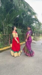 Nisha Ravikrishnan Instagram - We know we are too late for this trend….but here’s our go on this mass beat! 💃🏻❤️ @nisha_ravikrishnanoffl_ #meghanasunil #nisharavikrishnan #feature #foryoupage #explorepage #trendingreels #instagram #reelsinstagram #reelitfeelit #instadaily