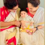 Pooja Ramachandran Instagram - My baby’s first Onam and his 4th month Birthday and missing @highonkokken sooooo much! Happy to have mom with us to celebrate. #onam2023 #kiaankokken #firstonam #keralasaree