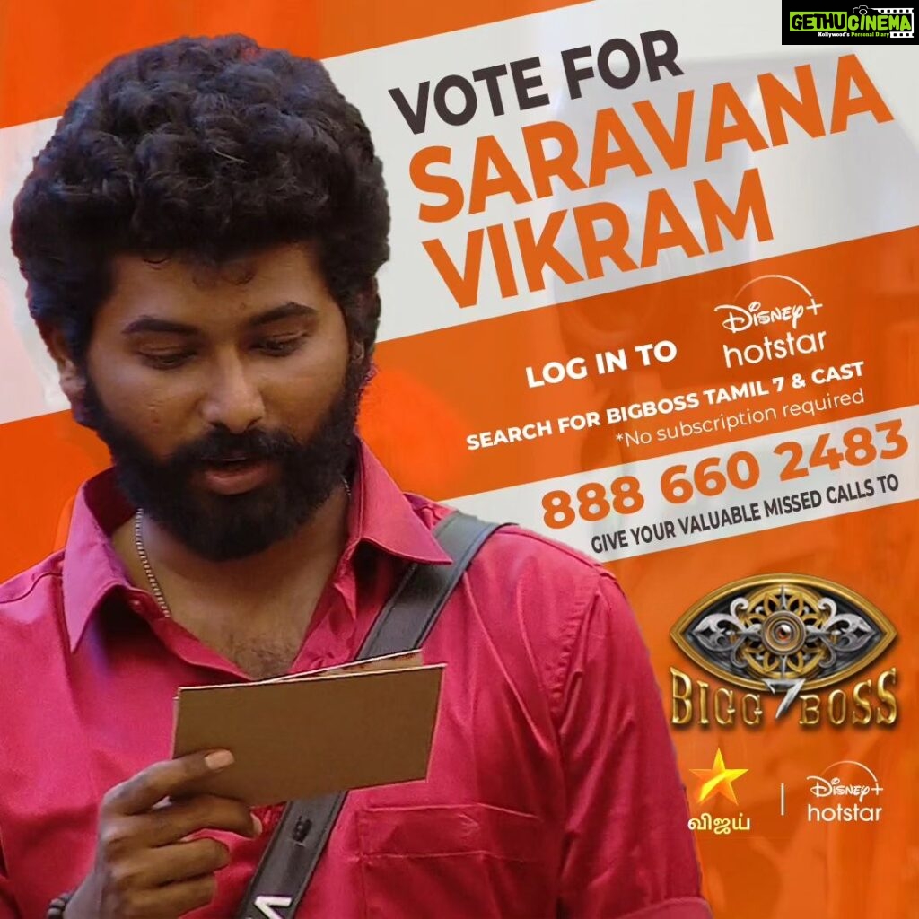Saravana Vickram Instagram - Every Vote matters..🙌 To Vote Saravana Vickram !! Login to @disneyplushotstartamil app Search for BIGG BOSS TAMIL 7 Tap on VOTE Cast Ur Vote for #SaravanaVickram Tap on Done & also pls give Missed call to 08886602483(limit 1 vote per day) #Voteforsaravanavickram #votesaravanavickram #bbvotes #bb7voting #standwithsaravanavickram #Supportsaravanavickram #Teamsaravanavickram #biggboss7tamil #biggboss7 #bb7