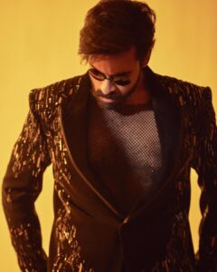 Vaishnav Tej Instagram - It’s shine and glitter for the cocktail night of #varunlav 
Styled by - @ashwin_ash1 & @hassankhan_3 
Style team - @ahmedxmirza
Outfit - @varunchakkilam
Shoes - @shutiqofficial 
Shot by - @arifminhaz  Make up - @vamsi_makeupartist  Costumer - @chraju139  Hair - @stylist_pranav