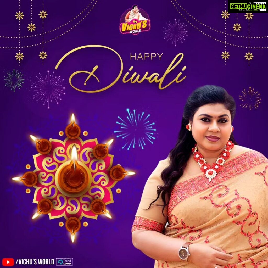 Vichithra Instagram - Good afternoon all, Happy Diwali to everyone. 💜✨ . Let's celebrate the festival in the true sense by spreading joy and light up the world of others. Have a happy, safe and blessed Diwali! 😍🎇