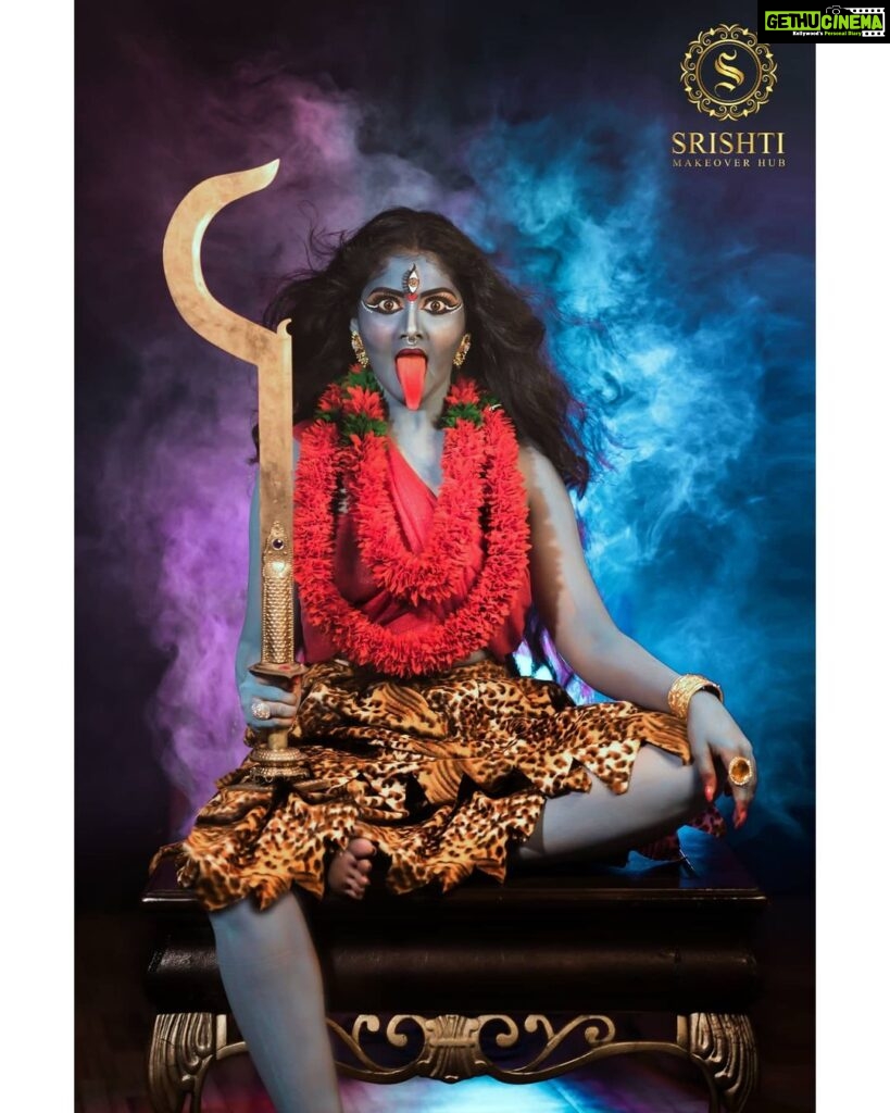 Vindhuja Vikraman Instagram - Navadurga concept photoshoot Day 7 : Kalaratri Kalaratri is also known as shubhamkari her name means ' one who does good'. She is a fearsome looking deity, with a dark complexion, disheveled hair and three eyes. Model: @vindhujavikraman_official Concept, styling, makeover: @geethu srishti Photo: @umeshsrishti . Trivandrum, India