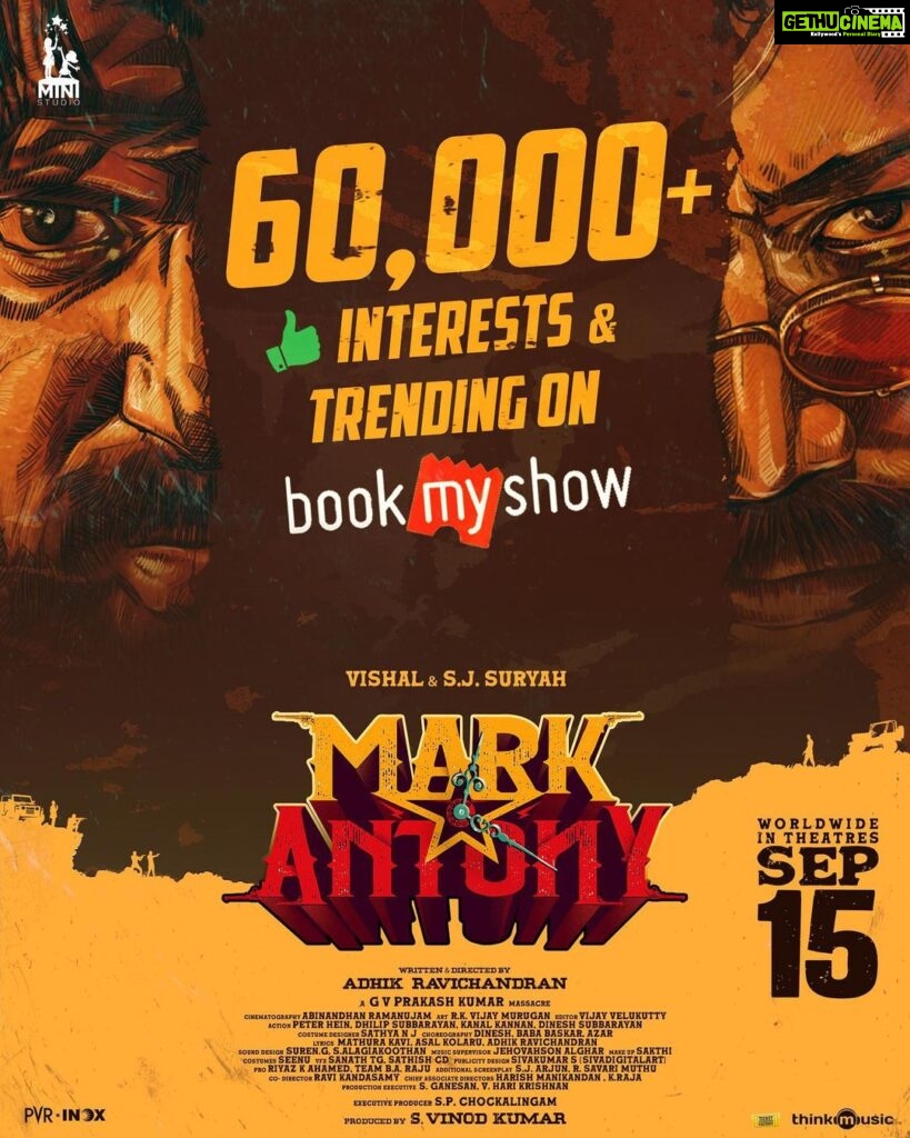 Vishal Instagram - 60,000 Interests & Trending Now !! Worldwide in Theatres - Sep 15 !! Book @ https://tinyurl.com/BMSMarkAntony #MarkAntony #MarkAntonyFromSep15 Welcome to the #WorldOfMarkAntony