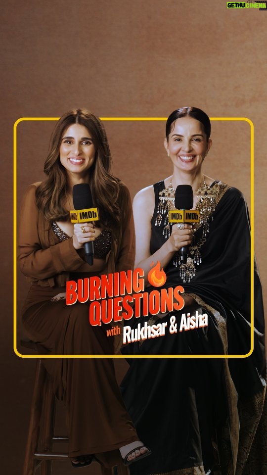 Aisha Ahmed Instagram - Here's a glimpse into the lives of Mother-Daughter duo @rukhsarrehman & @aisharahmed as they talk to us about their favorite movies, life lessons, and how they unwind after a long day, in this edition of Burning Questions! 🔥💛 #IMDbAtMAMI