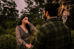 Akshata Sonawane Instagram - They say that the greatest of things and the boldest of achievements happen after a lot of chaos and unexpected events. 
Two days after meeting my girl I said the words “I LOVE YOU” 
A week later I told my mom I love someone.
A month later I wanted to put a ring on her. 
I mean what kind of a millennial would do that! Did I come on too strong? Always thought I did. But how do you calculate when and where you’d fall head over heels in love with someone! 

I’ve been wanting to propose to her and give her the perfect moment! Cause she is no less than perfect. How do I create it? After all I’m the most imperfect guy on earth. 

I started small, asked my parents first, my mom had given me her ring and said put it on her. She’s the most precious thing that could happen to our family. Then I convinced her family, then buttered her pretty friends. Sooner than later the whole world thought we were engaged as we were. 
The surprise wasn’t surprising anymore..

But I haven’t asked her yet! I wanted to tell her how much she means to me. How much she means to my world. How badly I want to be a part of her universe. 
Multiple plans and cancellations later.. 
I planned a little get away into the mountains against all odds and uncertainties. The drama never ends right! My mother fell sick back home the day we landed. Today it was pouring cats and dogs! No scope of light or a ray of sunlight! There goes my plan to propose to her during the sunset on top of a hill going down the drain! I felt derailed! 

But, when the love is real and the girl you are in love with is the universe’s gift to you. Everything falls in place. Mom felt better, rain stopped, sun came out! 
I finally could decorate the whole thing up cause hey! I want to do it with my own hands! Set up the whole thing and waited for her. 
She came looking like a princess
I walked her down the aisle
Went down on my knee and asked her the question? 
SHE SAID YES!!! 
❤️💍⛰️

Here’s to an imperfect man finding his perfection in the eyes of the woman he loves. 🥂

PC: @clickzz_ofraj