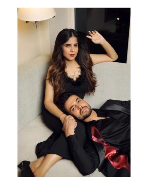 Amruta Deshmukh Instagram - “Someone’s dark fairytale and someone’s twisted fantasy. Together they made magic.” ♥️🖤🪬
•
#Engaged #ForeverTogether #18thNovember 
•
Photos by: @shrutisbagwe 
Hair and MUA: @saurabh_kapade 
Prasad’s Styling: @tanmay_jangam Wearing: @chetansachala