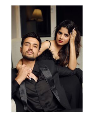 Amruta Deshmukh Instagram - “Someone’s dark fairytale and someone’s twisted fantasy. Together they made magic.” ♥️🖤🪬
•
#Engaged #ForeverTogether #18thNovember 
•
Photos by: @shrutisbagwe 
Hair and MUA: @saurabh_kapade 
Prasad’s Styling: @tanmay_jangam Wearing: @chetansachala