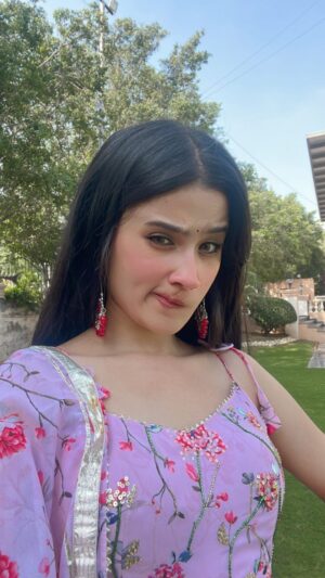 Celesti Bairagey Instagram - Dear #crush 🥲🤍
Beautiful suit from @lavanyathelabel 
Earings from @the_sparkle_store1