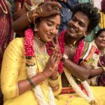 Deepika Venkatachalam Instagram - And then, this magic happened through the golden hour, amidst the sounds of our traditional nadaswaram and parai, with colourful ribbons flying all over us & the breeze causally hitting our faces! We knew we were being blessed by our favourite gods when we tied the knot whilst finding our homes in each other's eyes! :’) 🫶🏼 #RnD #RnDWedding #JustMarried #RVPxDeeps #OurFairyTale . 📸 @sakshi.ramakrishnan Decor @vizhamedai Makeup @snehamnj Styling @stylingbysamiha Jewellery @quillsspills