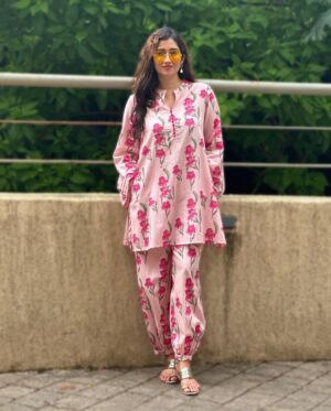 Gungun Uprari Instagram - What you wear is how you present yourself to the world . . . Fashion is instant language.” – Miuccia Prada.
.
.
.
Today in a cool and comfortable mode 
With 
Floral co- ord sets from 

@tara_c_tara 🌸
.
.
Bag @maisonvalentino 
.
.
#pink #barbie
