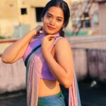 Kaavya Arivumani Instagram - Okay but saree💜 @keziah_costume_stylist @hafsaaddotcom @beufashions #kaavya#kaavyaarivumani