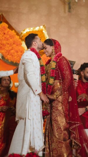 Karthika Nair Instagram - No words to express this magical week that was our wedding...
Immensely grateful for all the love being showered upon us from all across the globe💗

Forever blessed✨️✨️✨️

#RohitchedKat

@udaypalace @maritusweddings @nadorafilms