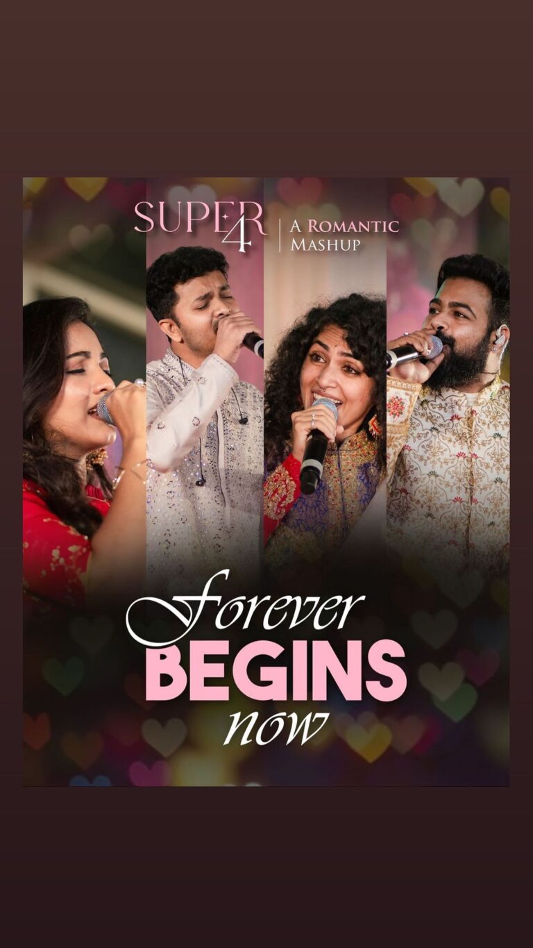 Maanasi G Kannan Instagram - Super 4 - Romantic Mashup ♥️♥️ Rayilin Oligal X Snehidhane Performed this for the beautiful bride and groom’s entry at a recent gig in Tiruppur. We made all their favourite songs into a beautiful romantic mashup and loved watching them walk on the aisle to this ♥️ Conceptualised by @themadrascommune @kuzhu__ Super 4 : @maanasi.k @santoshhariharanlive @syedsubahan and myself Track beautifully arranged, mixed and mastered by our one and only, Uber talented @smithasher.mp3 ♥️ 📸 : @manish_ravie @akilesh.chelvan #Super4 #romanticmashup #love #celebratinglove #marriage #onlylove