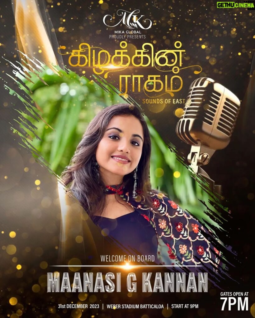 Maanasi G Kannan Instagram - Experience the mesmerizing voice of Maanasi G Kannan at Kizhakin Raagam. Stay tuned for an unforgettable show! 🔥🔥 #batticaloa #kizhakinraagam #maanasigkannan