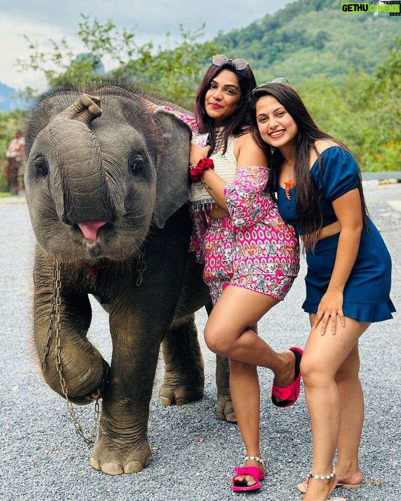 Madhumitha H Instagram - So here it comes! I agreed to the whole trip for this kutty @madhumitha.h_official. She is a beach gurl and i am a mountain wala 😉 and i lov animals. So i had an agreement with her to show me elephant 😝 but she failed it by mistake and i went mad 😠. So later today she tried harder and harder and took me there somehow but we ran out of cash, she pleaded, managed somehow within the money and i was flaunting ♥♥♥ i even got mad that she didn’t click my pics properly so she asked for retake and clicked me again ♥♥♥ em sorry babieeee and ilovuuu the most♥♥ never leaving ur side 🤣 cheers to many of my useless fights kuttieeeee🧿🧿🧿 always with u my pysch Aonang Elephant Sanctuary