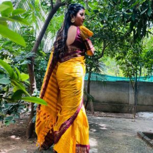 Mahalakshmi Shankar Instagram - This too shall pass…

Beautiful saree from @santhiyacollection 
Beautiful Lakshmi pendant blouse from @laxmi_jewelrystudio 
Blouse designed and stitched from @lakshmi_lv14 
Hair stylist @jenifer_hair_stylist_official