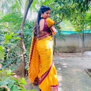 Mahalakshmi Shankar Instagram - This too shall pass…

Beautiful saree from @santhiyacollection 
Beautiful Lakshmi pendant blouse from @laxmi_jewelrystudio 
Blouse designed and stitched from @lakshmi_lv14 
Hair stylist @jenifer_hair_stylist_official
