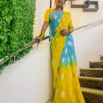 Mahalakshmi Shankar Instagram - Light weight soft party wear saree from @happysamtrendz Attractive multicolour stone jewellery set from @jewellicious_joy Blouse stitched by @lakshmi_lv14