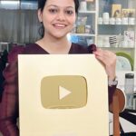 Manjusha Martin Instagram - My Valentines Day Gift 🥰Finally 🥰 Golden Play Button 🥰 Thank you so much all & Love you All 🥰 Sharing Our happiness with you 🥰 Thank you Lord for all your blessings 🥰