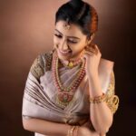 Nisha Krishnan Instagram - ✨️ Makeup & Hairdo @ready_to_tangle Behind the lens- @focuzstudios @chandrubharathy Stylist & Concept @sharmithmakeover Saree- @pachaiyappas_silks Blouse- @d.sign.d Jewellery- @theamethyststore Draping- @sharmithmakeover