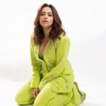 Nushrratt Bharuccha Instagram - Sunday - POP 💚 . . . . . Pant-suit : @nirmooha Earrings : @ishhaara Hair : @kajal._komal Stylist : @nidhijeswani Photographer : @mediamansionx