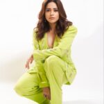 Nushrratt Bharuccha Instagram - Sunday - POP 💚 . . . . . Pant-suit : @nirmooha Earrings : @ishhaara Hair : @kajal._komal Stylist : @nidhijeswani Photographer : @mediamansionx
