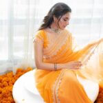 Priyanka Mohan Instagram - Orange obsession 🧡 Styling & Creative Direction by @tanishqmalhotraa Wearing @devnaagri & @akoyajewels M&H @kalwon_beauty @chinnahairstylist Photos by @kannasrihari