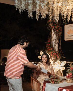 Reshma Muralidharan Instagram - More than i write you can see, feel my happiness in it .. 🙈🥹 thank you musee @madhanpandian 🖤  for this beautiful unexpected  dinner date surprise .. who doesn't love  a date 😉 ....
This place is where we got married and that was the most surprising thing 🙈🥹 .... lots and lots of love and hugs to you 💋 muah ... 
once again Thank you @sppgardens  you always give what we want and this beautiful idea you have came up with will make so many people happy in tears surprising their loved ones family friends ..😍❤️ once again thank you😊
And @jenovin_05 and his team did a great great job they gave us privacy and at the same time so many Beautiful pictures for memories 🥹❤️ thank you team
  Photography and video @crackjackphotography 
Location @sppgardens