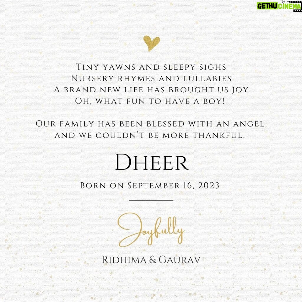 Ridhima Ghosh Instagram - Yesterday, our world gained a new light. A son, a bundle of joy and endless possibility. May his journey be filled with wisdom and love. May he find his own path, write his own story, and leave a mark on the world. We love you Dheer.