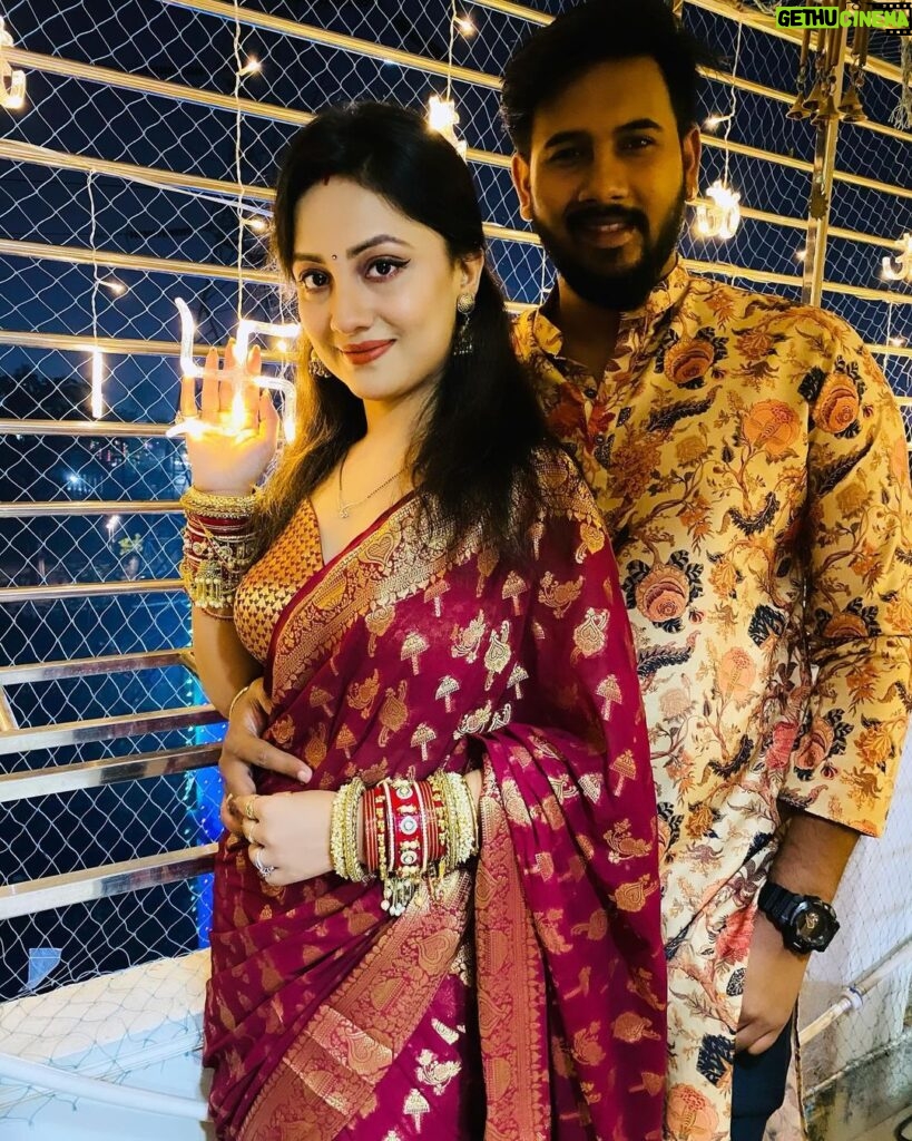 Riya Dey Instagram - 1st Diwali as husband & wife😌🪔 Tons of Diwali wishes to all of you from us..❤️🙏🏻 #swipeleft ⬅️ #happydiwali #light #love #happiness #togetherness #strongertogether #positivevibes #husbandwife #firstdiwali #festival #festivewear #festivevibes #ootn #sunilria🎊👩‍❤️‍👨🎊 Home