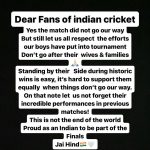 Sana Sultan Instagram - Yess dukh hua, bohot hua.. Itna nazdeek aakar jab trophy ghar na aaye bohot bura lagta hai.. Rona b aaya hoga, Tv todne ka b mann hoga but that won’t help… I am still proud of our players. Standing by their side during historic wins is easy, but hard to support them when we don’t win. Our team is Super special. They have already won our hearts, made us proud & have given us lots of historic moments over the past few weeks. Haar jeet toh lagi rehti hai..Shall always support our team with love, passion & most importantly kindness. Love u, Team india, hum honge kaamyaab ek din🇮🇳❤️
