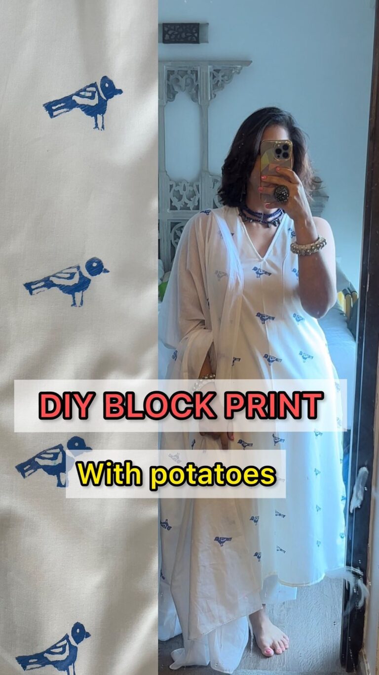 Shweta Mahadik Instagram - DIY block printed outfit!! #diy #handmade #art #blockprint #shwetamahadik #diychachi #fashion