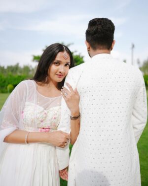 Surabhi Santosh Instagram - Ever mine 🤍
.
.
.
 
Photography: @sk_abhijith 
Lehenga: @iktara.in 

#Engagement #myforever #engagementphotography #happyvaishu