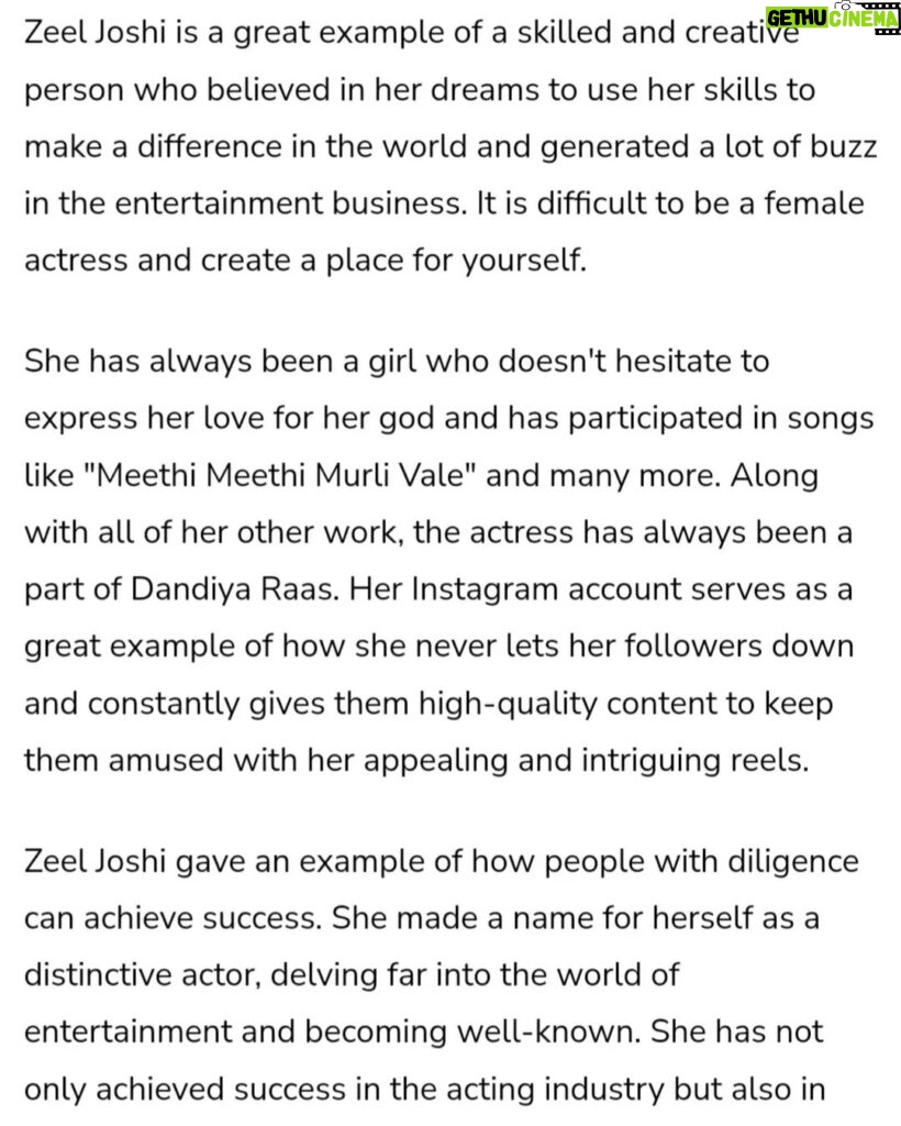 Zeel Joshi Instagram - Thank u so much @zeenews for article #zeenews#article#news##zeeljoshi