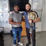Abdoul Abdouraguimov Instagram - I got my Ares belt ! Bogoss With the President @lopez_fernand @ares_fighting