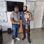Abdoul Abdouraguimov Instagram - I got my Ares belt ! Bogoss With the President @lopez_fernand @ares_fighting