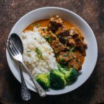 Adam Liaw Instagram – Tonight’s dinner. In this house we eat stroganoff with buttered rice. Stroganoff made stew-style from chuck steak is a more affordable than using more expensive cuts (and I think it’s more delicious, too). 

I designed the Everyday large bowl as a pasta and noodle bowl, but also to be the perfect bowl for fork and spoon eating. Most Southeast Asian and South Asian food is eaten with a fork and spoon rather than with chopsticks, but so many crockery sets skip it altogether by assuming that everyone eats with a knife and fork. 

Hard to believe that even though billions of people eat like that it’s so overlooked that not only is crockery never designed for it, but there’s emojis for chopsticks 🥢 and knife and fork 🍴 but nothing for fork and spoon.

At home we eat with chopsticks, fork and spoon, and knife and fork depending on what we’re having for dinner and so it was really important to me that the Everyday range adapt to each of those styles. 

Chopsticks = Small bowl + Small plate
Fork and Spoon = Large bowl (Medium bowl for kids)
Fork only = Large bowl
Spoon only = Medium bowl or Large bowl
Knife and fork = Large plate

Recipe for the Stroganoff stew is in my profile or just google “Adam Liaw Stroganoff stew”.