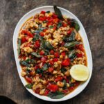 Adam Liaw Instagram - Kid-friendly kaprao. Absolute banger of a family favourite. (Capsicum instead of chilli, any kind of basil you like.)