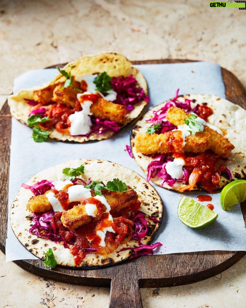 Adam Liaw Instagram - Fish finger tacos in the Taco Tuesday chapter of “7 Days of Dinner”. The fish fingers are frozen but the salsa roja is homemade and surprisingly simple - just grill some tomatoes and blend with the other ingredients.