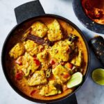 Adam Liaw Instagram - It’s Friday so here’s a dish from the “Fish on Friday” chapter of my new book, 7 Days of Dinnner. Quick barramundi curry with pol sambol. When I say quick I mean quick. This could be ready in about 20 minutes, about the same amount of time it would take for the rice you’d serve it with! Barramundi is such a great fish for curries as the texture and structure of the fish helps to carry the flavour of the curry gravy.